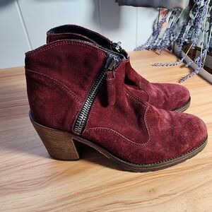 Belstaff Women's Burgundy Suede Ankle Boots Size 37 Made In Italy